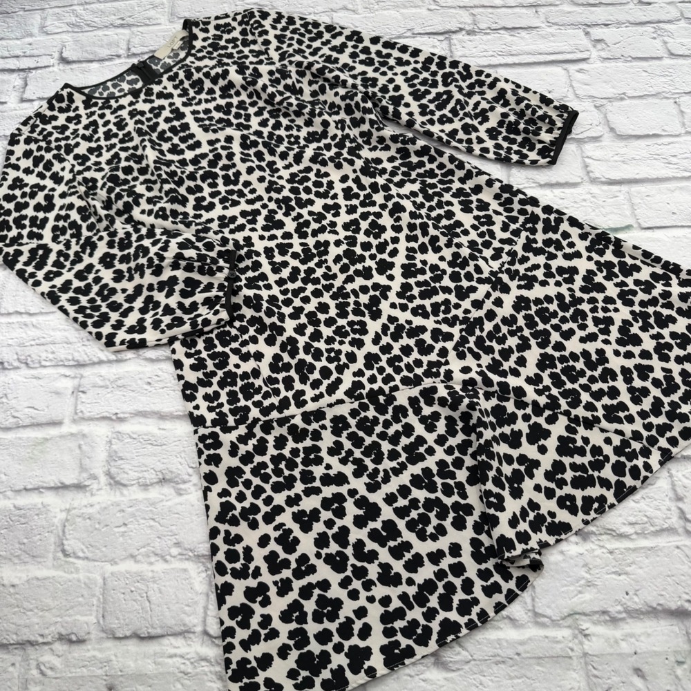 LOFT Womens Black White Leopard Print Long Sleeve Drop Waist Sheath Dress Size 4